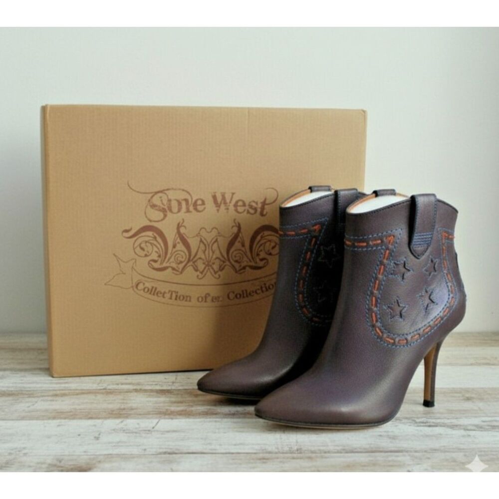 Nine West Purple Western Ankle Boots Vintage America Collection w/Box 6.5 M
